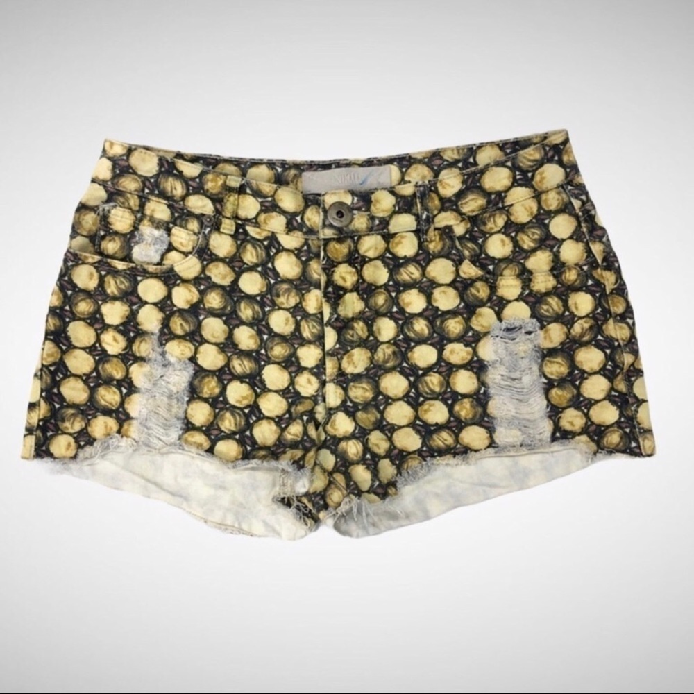 Animale Denim Cut Off Shorts Distressed Yellow Circle Lemon Pattern Size 42